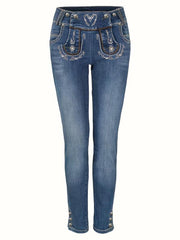 Embroidered Decor Skinny Jeans Slim Fit Mid Stretch High Waist