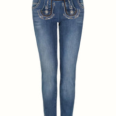 Embroidered Decor Skinny Jeans Slim Fit Mid Stretch High Waist