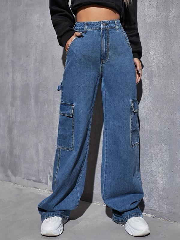 Cargo Pants Loose Fit Non Stretch Carpenter Jeans Women's Denim
