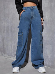Cargo Pants Loose Fit Non Stretch Carpenter Jeans Women's Denim