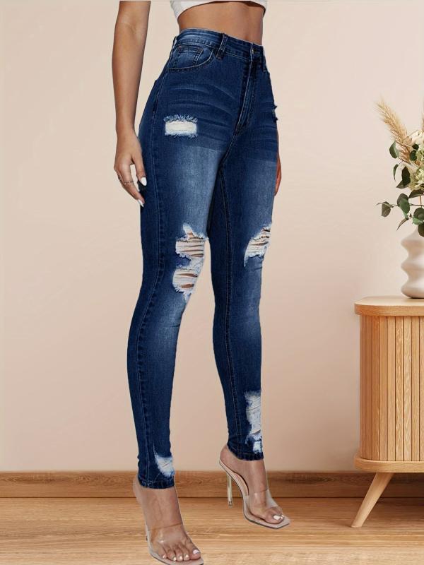 High Stretch Distressed Skinny Jeans - Women's Denim