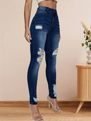 High Stretch Distressed Skinny Jeans - Women's Denim