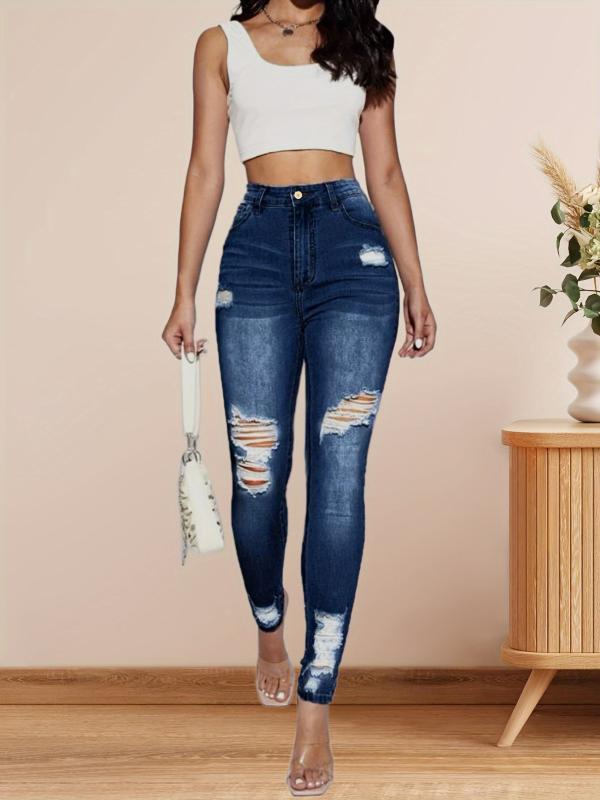 High Stretch Distressed Skinny Jeans - Women's Denim