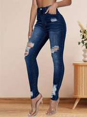 High Stretch Distressed Skinny Jeans - Women's Denim