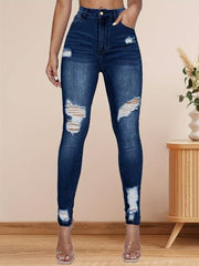 High Stretch Distressed Skinny Jeans - Women's Denim