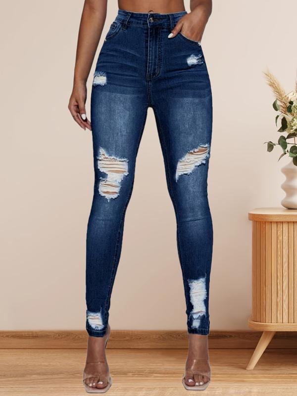 High Stretch Distressed Skinny Jeans - Women's Denim