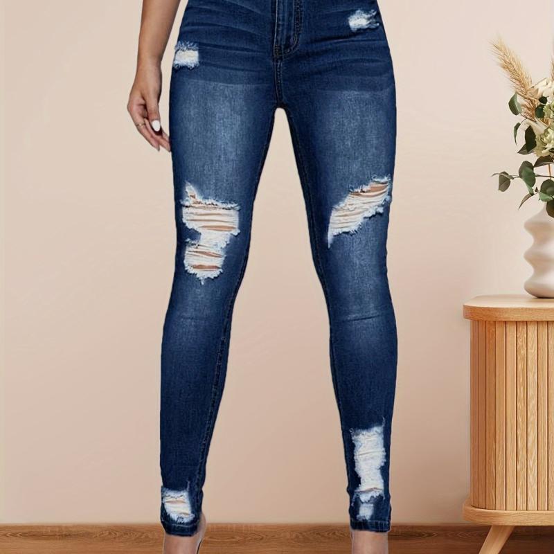 High Stretch Distressed Skinny Jeans - Women's Denim