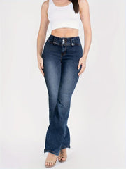 Button Flared Jeans High Waist Bell Bottom High Rise Denim Pants