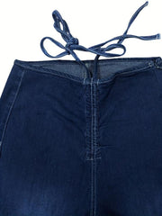 Lace Up Flare Jeans Mid Stretch Slim Fit Casual Bell Bottom Jeans