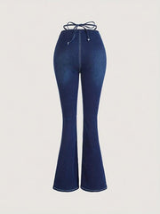 Lace Up Flare Jeans Mid Stretch Slim Fit Casual Bell Bottom Jeans