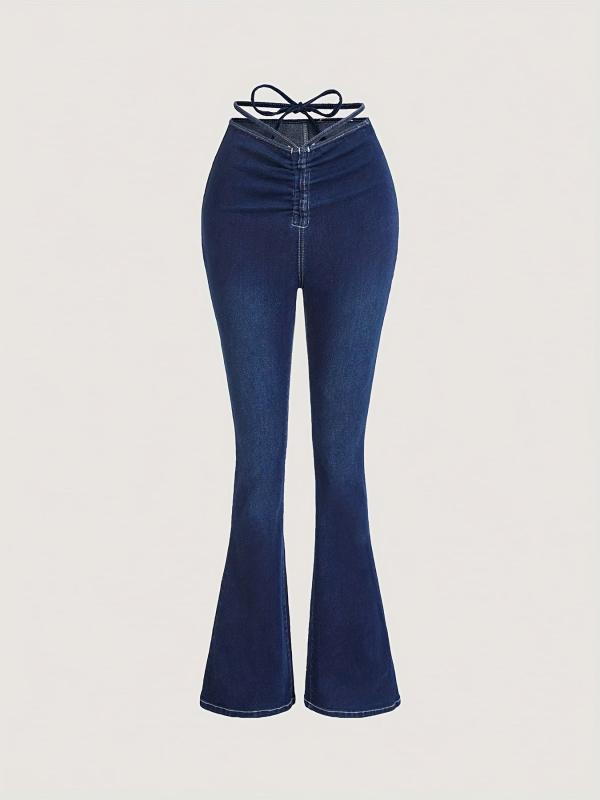 Lace Up Flare Jeans Mid Stretch Slim Fit Casual Bell Bottom Jeans