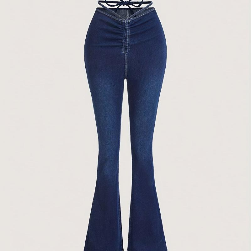 Lace Up Flare Jeans Mid Stretch Slim Fit Casual Bell Bottom Jeans