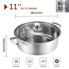 1pc Chinese Hot Pot With Lid Thicken Stainless Steel 2 In 1 Divided Hotpot