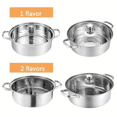 1pc Chinese Hot Pot With Lid Thicken Stainless Steel 2 In 1 Divided Hotpot