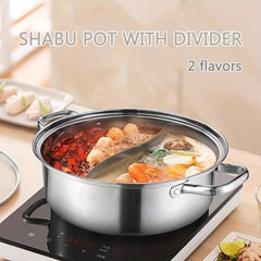 1pc Chinese Hot Pot With Lid Thicken Stainless Steel 2 In 1 Divided Hotpot