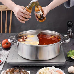 1pc Chinese Hot Pot With Lid Thicken Stainless Steel 2 In 1 Divided Hotpot
