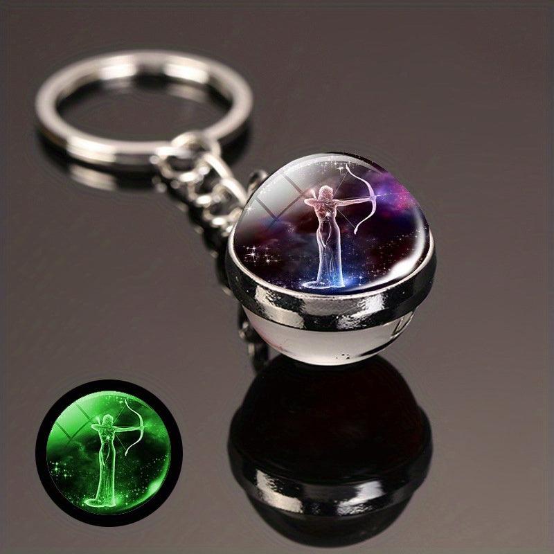 Luminous Constellation Keychain Pendant Glass Ball Time Gems Metal Key Chain