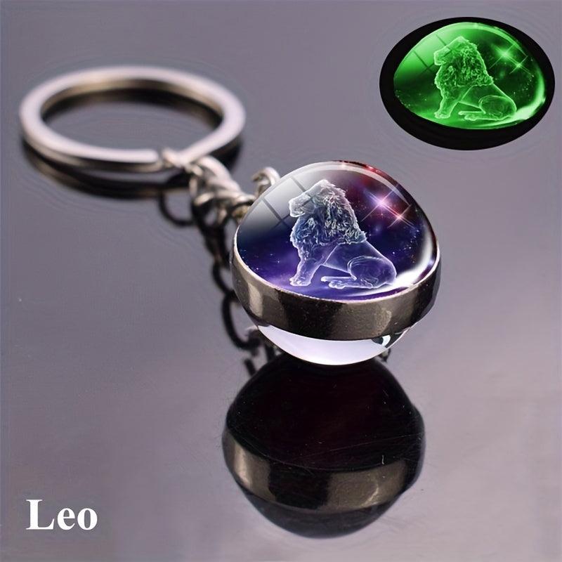 Luminous Constellation Keychain Pendant Glass Ball Time Gems Metal Key Chain