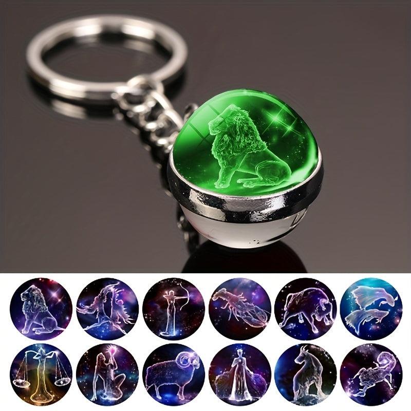 Luminous Constellation Keychain Pendant Glass Ball Time Gems Metal Key Chain