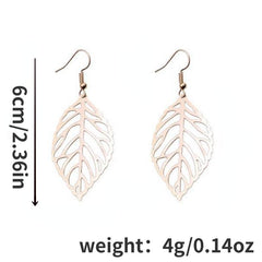 Hollow Leaf Shaped Dangle Earrings Alloy Jewelry Female Ear Accessories