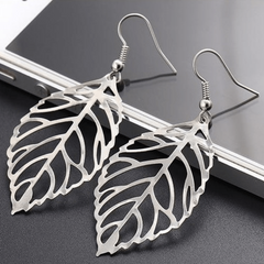 Hollow Leaf Shaped Dangle Earrings Alloy Jewelry Female Ear Accessories