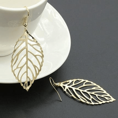 Hollow Leaf Shaped Dangle Earrings Alloy Jewelry Female Ear Accessories