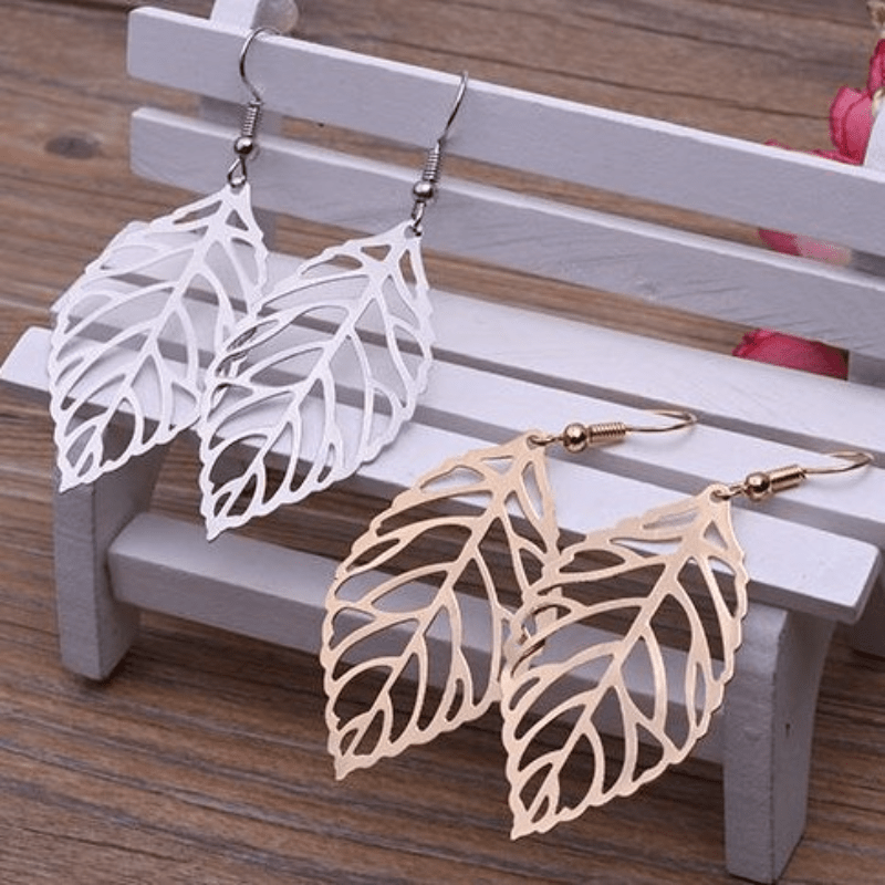 Hollow Leaf Shaped Dangle Earrings Alloy Jewelry Female Ear Accessories
