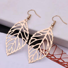 Hollow Leaf Shaped Dangle Earrings Alloy Jewelry Female Ear Accessories