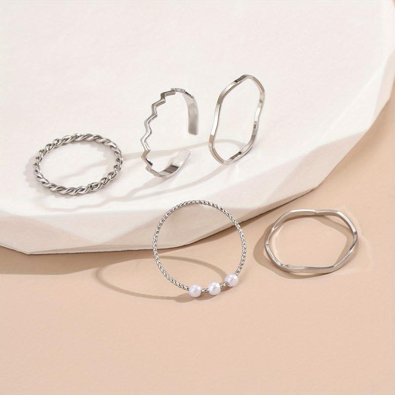 5pcs Stacking Rings 14k Plated Wave Intertwine Mix And Match Silvery Or Golden