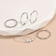 5pcs Stacking Rings 14k Plated Wave Intertwine Mix And Match Silvery Or Golden