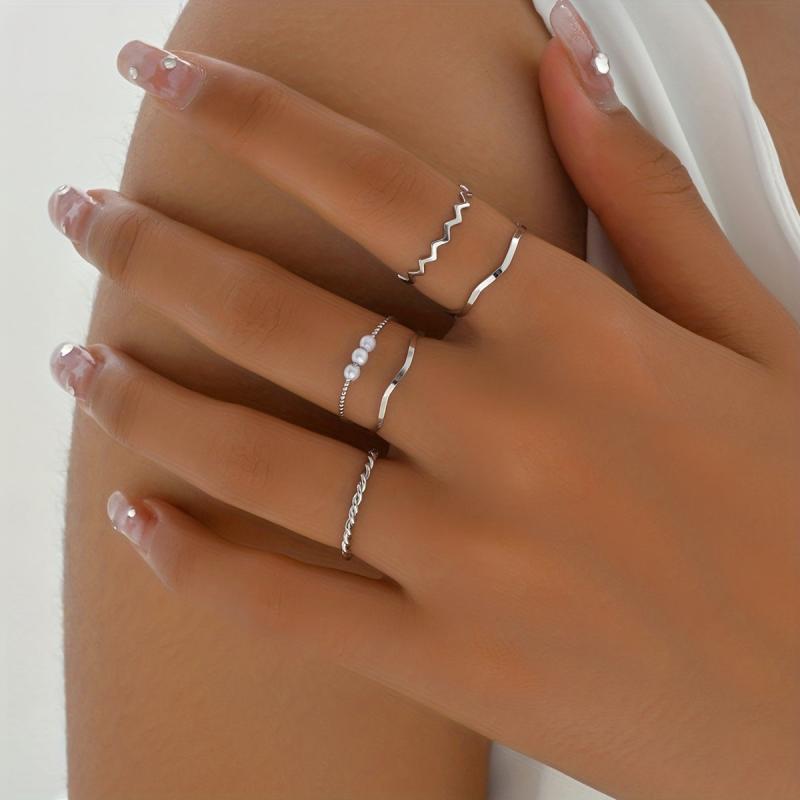 5pcs Stacking Rings 14k Plated Wave Intertwine Mix And Match Silvery Or Golden