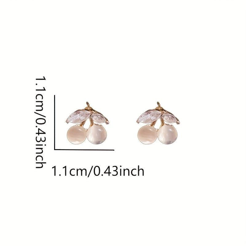 Cherry Stud Earrings Moon Stone Inlaid Lightweight Alloy Jewelry Style