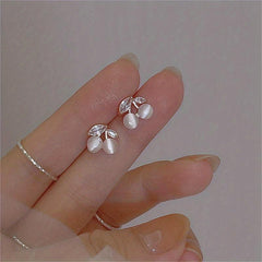 Cherry Stud Earrings Moon Stone Inlaid Lightweight Alloy Jewelry Style