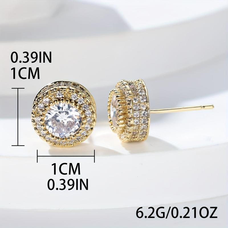 Zircon Round Stud Earrings for Women - Delicate Wedding Earrings