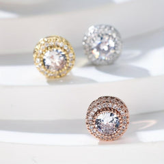 Zircon Round Stud Earrings for Women - Delicate Wedding Earrings