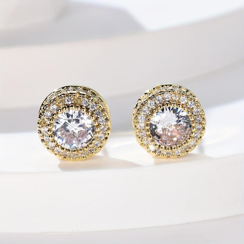 Zircon Round Stud Earrings for Women - Delicate Wedding Earrings