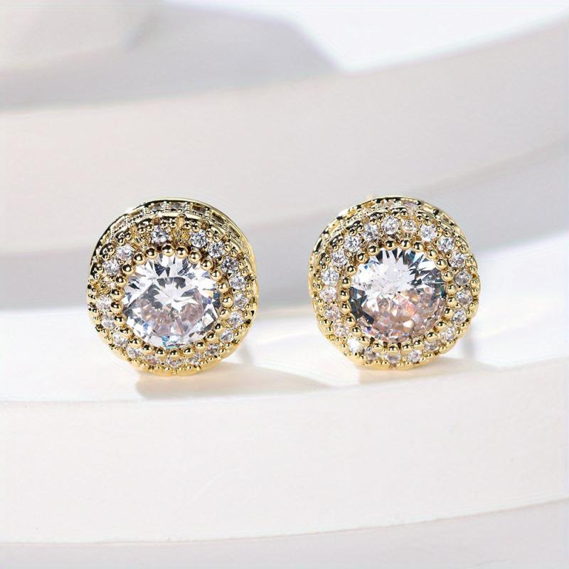 Zircon Round Stud Earrings for Women - Delicate Wedding Earrings