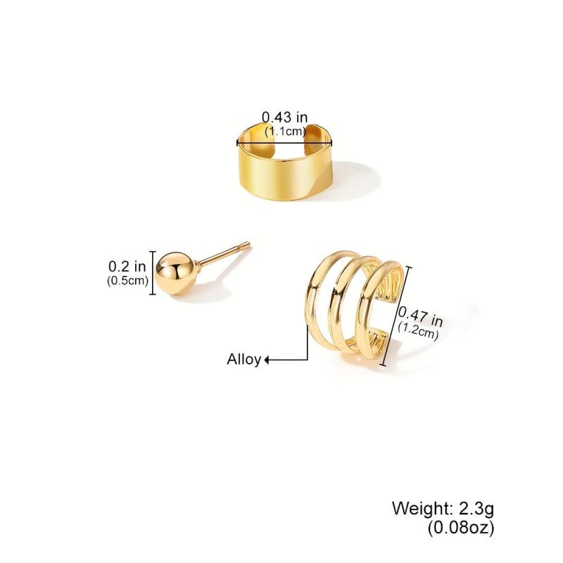 3 Pcs Set Stud Earrings Clip-On Unique Statement Ear Accessories