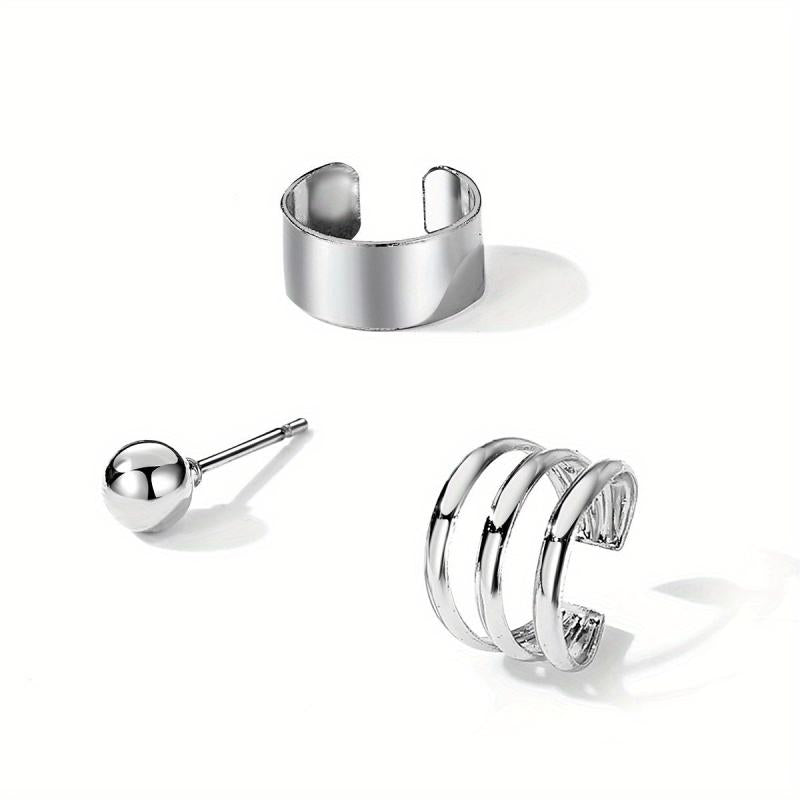 3 Pcs Set Stud Earrings Clip-On Unique Statement Ear Accessories