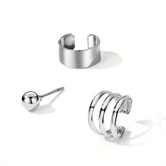 3 Pcs Set Stud Earrings Clip-On Unique Statement Ear Accessories