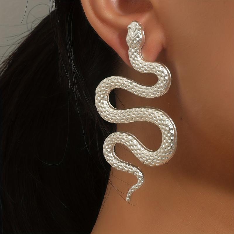 Snake Shaped Stud Earrings Gothic Style Alloy Jewelry