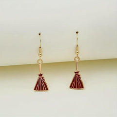 Halloween Pumpkin Magic Broom Witch Enamel Dangle Earrings