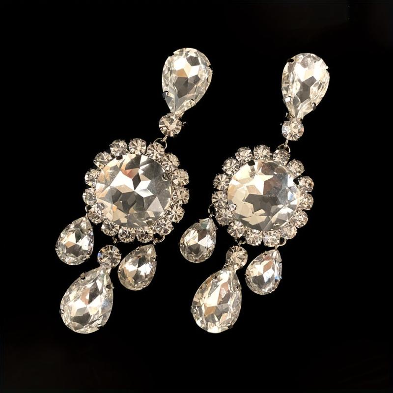 Rhinestone Round Pendant Dangle Earrings