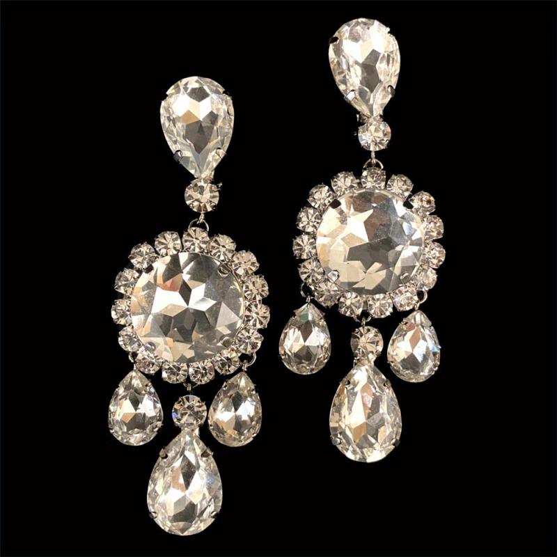 Rhinestone Round Pendant Dangle Earrings