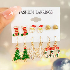 6 Pairs Santa Snowman Drip Earrings Set