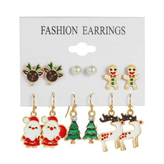 6 Pairs Santa Snowman Drip Earrings Set