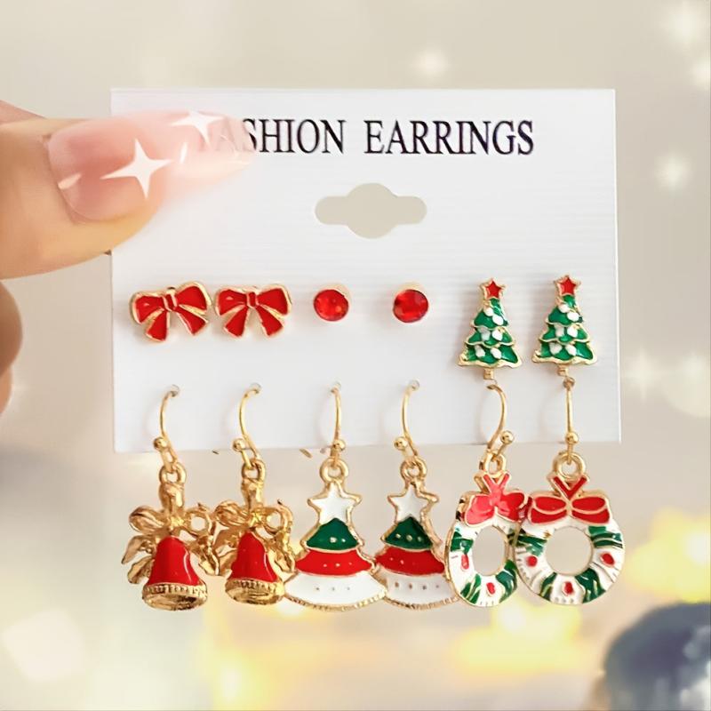 6 Pairs Santa Snowman Drip Earrings Set