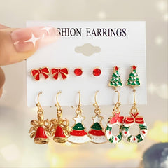 6 Pairs Santa Snowman Drip Earrings Set