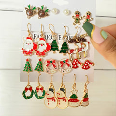 6 Pairs Santa Snowman Drip Earrings Set