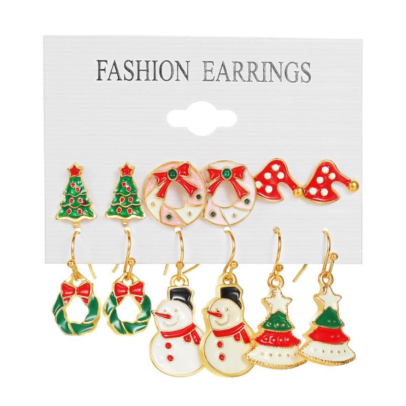 6 Pairs Santa Snowman Drip Earrings Set